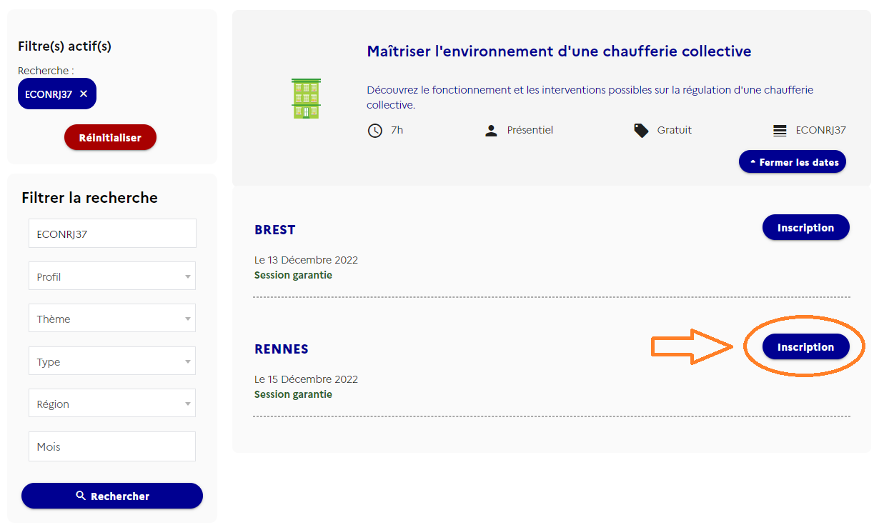 Accéder au programme et à l'inscription à l'aide du bouton inscription
