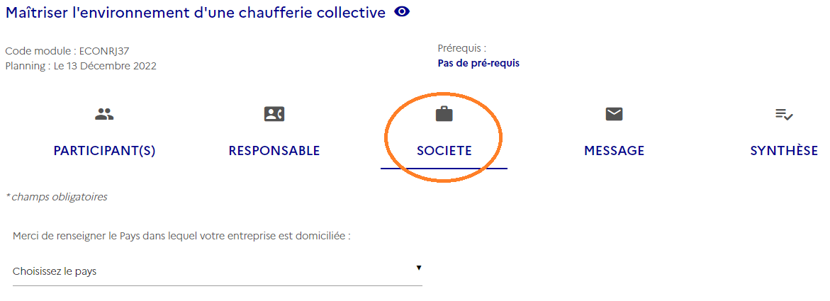 Saisir les informations demandées sur votre entreprise